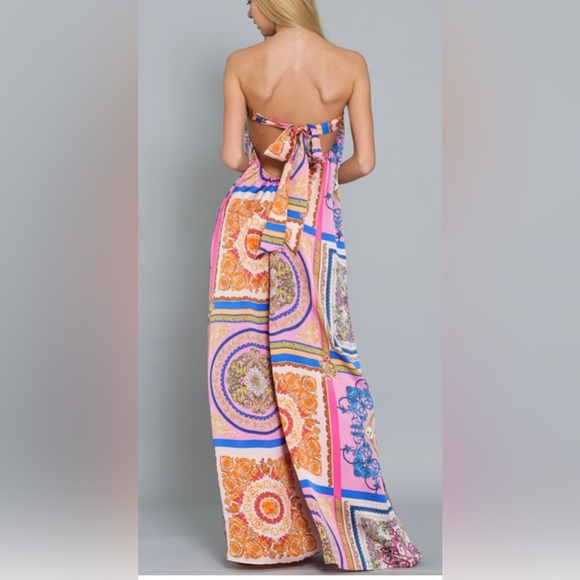 Multicolor Tube Tie Back Chest Elastic Waisted Jumpsuit - Picture 9 of 11